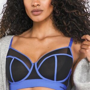 BOUX AVENUE Lounge Contrast Balconette Bra • 36E • Black/Blue NWT